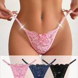 Conjunto de 3 tangas de seda sexys de cintura baja para mujer