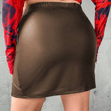 EZwear Plus Size Solid Color Split Hem Skirt