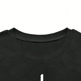Conjunto De Camiseta Negra De Manga Corta Con Letras Impresas Y Pantalones Ajustados Para Mujer