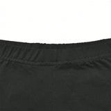 Conjunto De Camiseta Negra De Manga Corta Con Letras Impresas Y Pantalones Ajustados Para Mujer