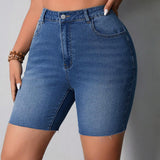 VCAY Pantalones Cortos De Mezclilla De Talla Grande Para Mujer Con Bolsillos