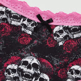 ROMWE Grunge Punk Tangas Triangulares Adornadas Con Encaje Para Mujeres De Talla Grande Con Impresion Digital De Rosa Y Calavera