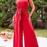VCAY Holiday Style Belted Cami Jumpsuit