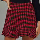 Prive Falda De Mujer Con Dobladillo Estilo Houndstooth Con Volantes