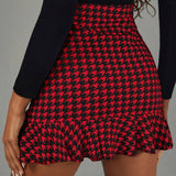 Prive Falda De Mujer Con Dobladillo Estilo Houndstooth Con Volantes