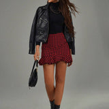 Prive Falda De Mujer Con Dobladillo Estilo Houndstooth Con Volantes