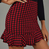 Prive Falda De Mujer Con Dobladillo Estilo Houndstooth Con Volantes