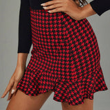 Prive Falda De Mujer Con Dobladillo Estilo Houndstooth Con Volantes