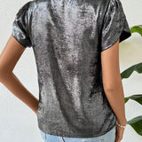 Blusa De Manga Corta Con Cuello En V