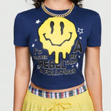 ROMWE Street Life Camiseta Corta Con Estampado De Emoji Y Eslogan Para Mujer