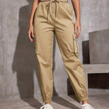 EZwear Pantalones Cargo Con Punos Elasticos De Color Liso