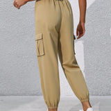 EZwear Pantalones Cargo Con Punos Elasticos De Color Liso