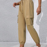 EZwear Pantalones Cargo Con Punos Elasticos De Color Liso