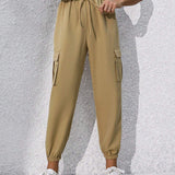 EZwear Pantalones Cargo Con Punos Elasticos De Color Liso