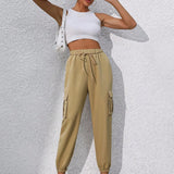 EZwear Pantalones Cargo Con Punos Elasticos De Color Liso