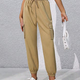 EZwear Pantalones Cargo Con Punos Elasticos De Color Liso