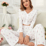 Conjunto De Pijama Con Patron Floral Para Mujeres