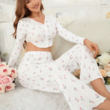 Conjunto De Pijama Con Patron Floral Para Mujeres