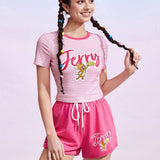 TOM & JERRY X  Camiseta De Manga Corta Con Estampado De Letras Y Rayas Y Pantalones Cortos