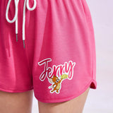 TOM & JERRY X  Camiseta De Manga Corta Con Estampado De Letras Y Rayas Y Pantalones Cortos