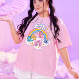 ROMWE X Care Bears Plus Size Retro Casual Cute Sky Cloud ,Rainbow & Bear Print Loose Fit T-Shirt