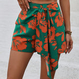 VCAY Shorts Estampados Florales Para Mujer Con Lazo Frontal