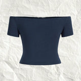 Camiseta de mujer tejida en color azul