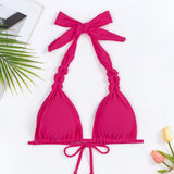 Swim Top De Bikini Con Cuello Halter De Color Liso Para Mujer San Valentin