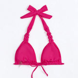 Swim Top De Bikini Con Cuello Halter De Color Liso Para Mujer San Valentin