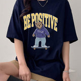 DAZY Camiseta De Mujer Holgada Con Estampado De Oso Y Letras