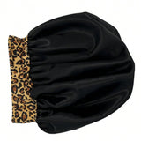 1 pieza de Gorro de Seda con Estampado de Leopardo de Bordes Amplios Elastico para Mujeres, Gorro de Dormir de Seda para Cuidado del Cabello y Proteccion del Cabello mientras Duermes, Gorro de Seda, Gorro de Saten