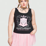 Kawaii Camiseta de tanque de dama dulce y ajustada con impresion de corona para el verano en as grandes, linda y cenida al Body