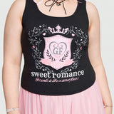 Kawaii Camiseta de tanque de dama dulce y ajustada con impresion de corona para el verano en as grandes, linda y cenida al Body