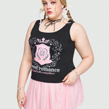 Kawaii Camiseta de tanque de dama dulce y ajustada con impresion de corona para el verano en as grandes, linda y cenida al Body