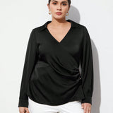 BIZwear Camisa De Mujer Con Cuello Vuelto Y Pliegues En Mangas Largas, Tamano Grande