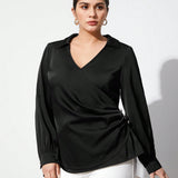 BIZwear Camisa De Mujer Con Cuello Vuelto Y Pliegues En Mangas Largas, Tamano Grande