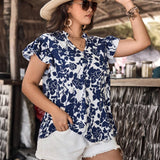 Camisa De Verano De a Grande Con Diseno Floral Y Cuello Con Muescas