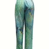 Pantalones De Cintura Elastica Con Efecto Tie-dye Para Mujer