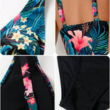 DD+ Conjunto De Bikini Con Chaleco Con Estampado Tropical Y Parte Inferior De Color Liso Para Mujer Carnaval