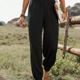 VCAY Pantalones Con Punos Y Dobladillo De Encaje Ondulado De Cintura Alta Para Mujer
