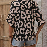 Camisa Casual De Mujer Con Cuello En V Suelto Y Estampado