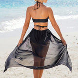 Swim Conjunto De Bikini Para Mujer: Tapa Halter De Color Solido Y Triangulo Con Cubierta Transparente