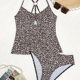 Swim Conjunto de tankini estampado de leopardo traje de bano para playa de verano