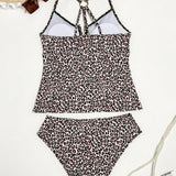 Swim Conjunto de tankini estampado de leopardo traje de bano para playa de verano