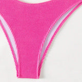 Conjunto De Bikini Rosa Con Ribete De Volantes Para Mujer, Traje De Bano Para La Playa En Verano