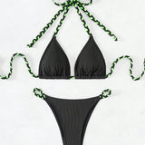 Swim Conjunto de bikini de dos piezas con cuello halter para mujer