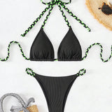Swim Conjunto de bikini de dos piezas con cuello halter para mujer