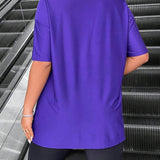 Coolane Camiseta Casual Con Parche Estampado Morado Holgada De a Grande