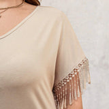 LUNE Plus Size Women's Comfortable V-Neck Fringe Sleeve Casual T-Shirt For Daily Wear