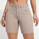 Pantalones Cortos De Mezclilla Ajustados Para Mujer Con Bolsillos Diagonales